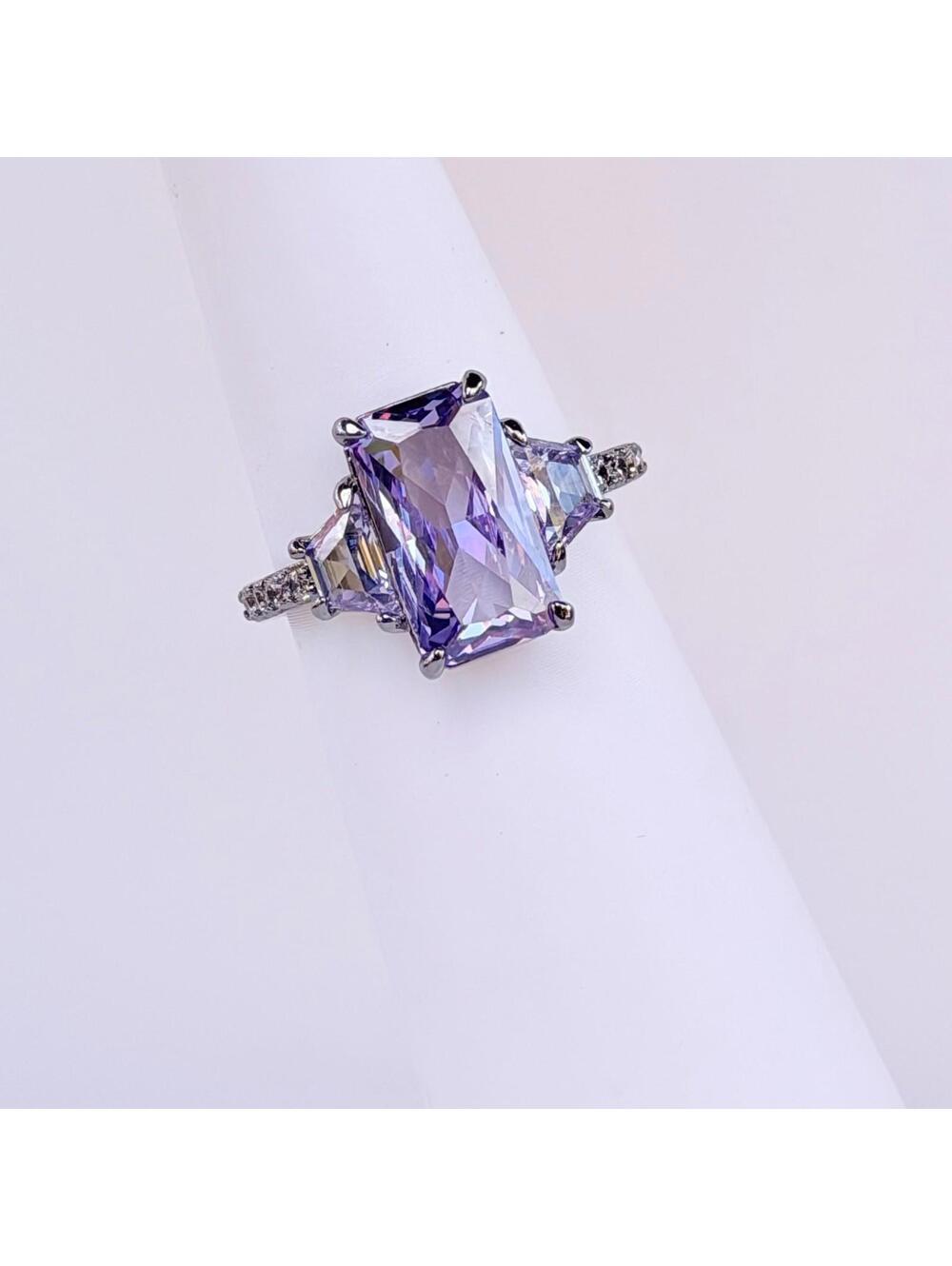 Bomb Party Ring Size 9 "Sparkling Reflections" Lavender Topaz Cz on Hematite